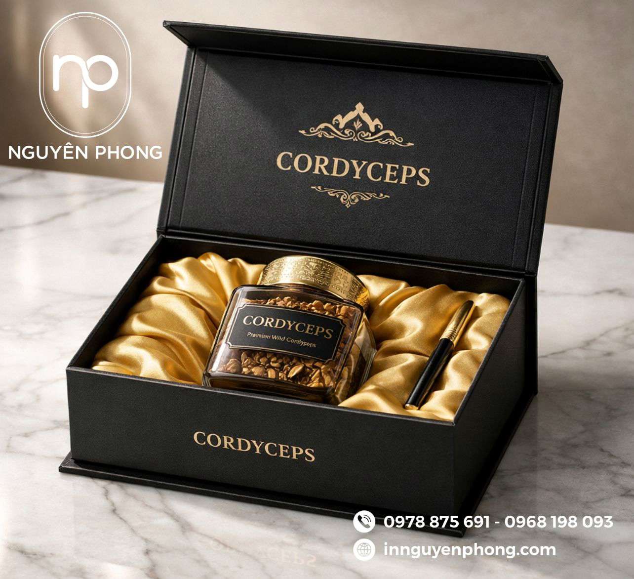 Mẫu hộp cứng đựng đông trùng hạ thảo 